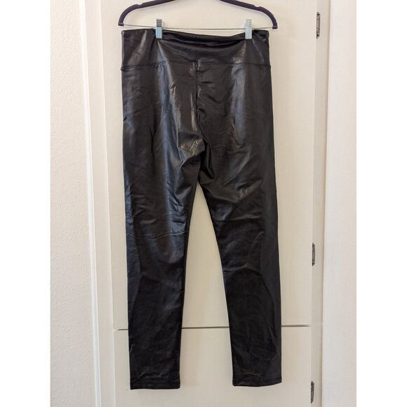 High Waist Black Faux Leather Leggings XL Shinestar Tummy Tucker Stretchy Slim - Picture 3 of 5